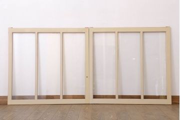 アンティークのペイント引き戸2枚セット(ガラス戸・窓)(3)