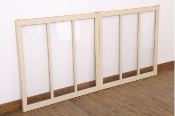 アンティークのペイント引き戸2枚セット(ガラス戸・窓)(3)