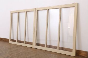 アンティークのペイント引き戸2枚セット(ガラス戸・窓)(3)