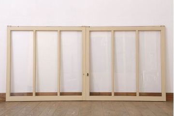 アンティークのペイント引き戸2枚セット(ガラス戸・窓)(3)