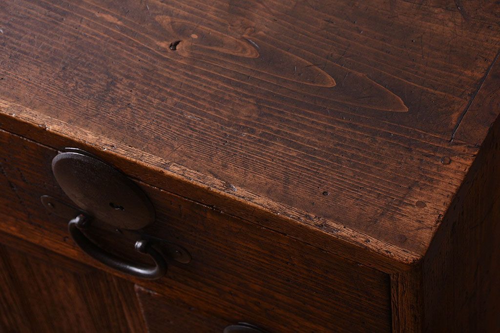 アンティーク家具　前面桐材!古い木の味わい深いアンティーク帳場箪笥(桐箪笥、桐たんす)