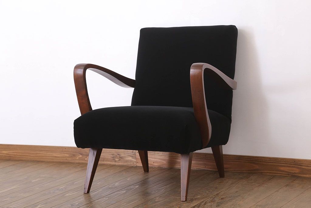 レトロ家具　シンプルでレトロなアンティーク1人掛けアームソファ(1)