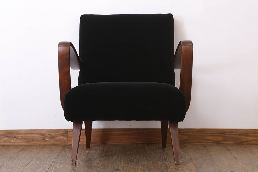 レトロ家具　シンプルでレトロなアンティーク1人掛けアームソファ(1)