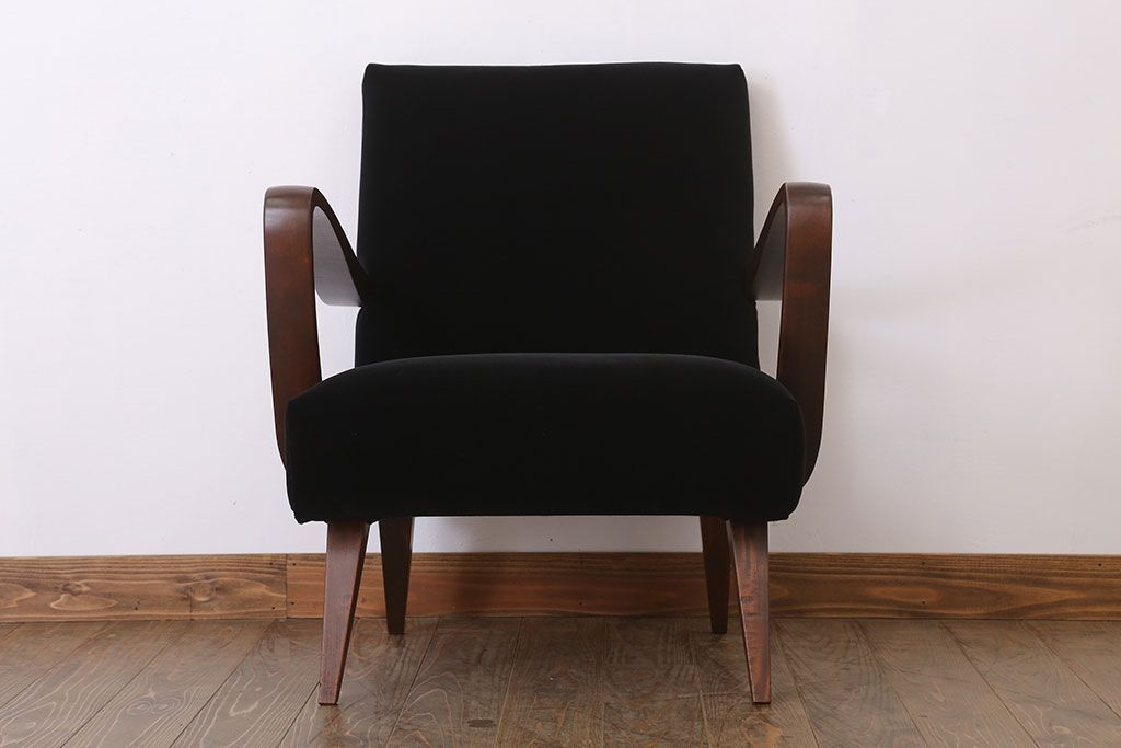 レトロ家具　シンプルでレトロなアンティーク1人掛けアームソファ(2)