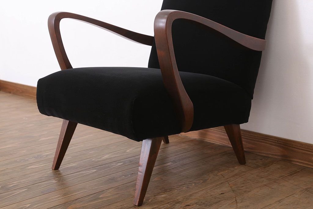 レトロ家具　シンプルでレトロなアンティーク1人掛けアームソファ(2)