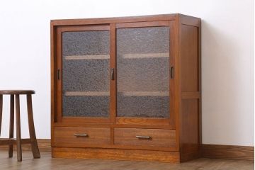 アンティーク家具　結霜ガラス入り!和製アンティーク収納棚