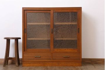 アンティーク家具　結霜ガラス入り!和製アンティーク収納棚