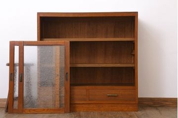 アンティーク家具　結霜ガラス入り!和製アンティーク収納棚