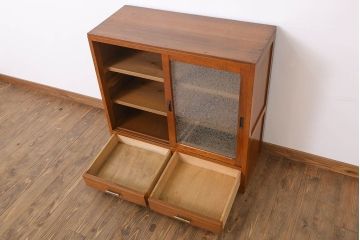 アンティーク家具　結霜ガラス入り!和製アンティーク収納棚
