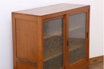 アンティーク家具　結霜ガラス入り!和製アンティーク収納棚