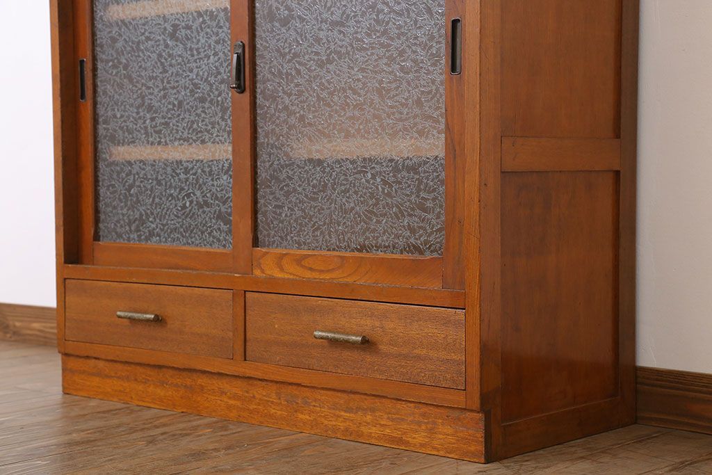 アンティーク家具　結霜ガラス入り!和製アンティーク収納棚