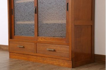 アンティーク家具　結霜ガラス入り!和製アンティーク収納棚