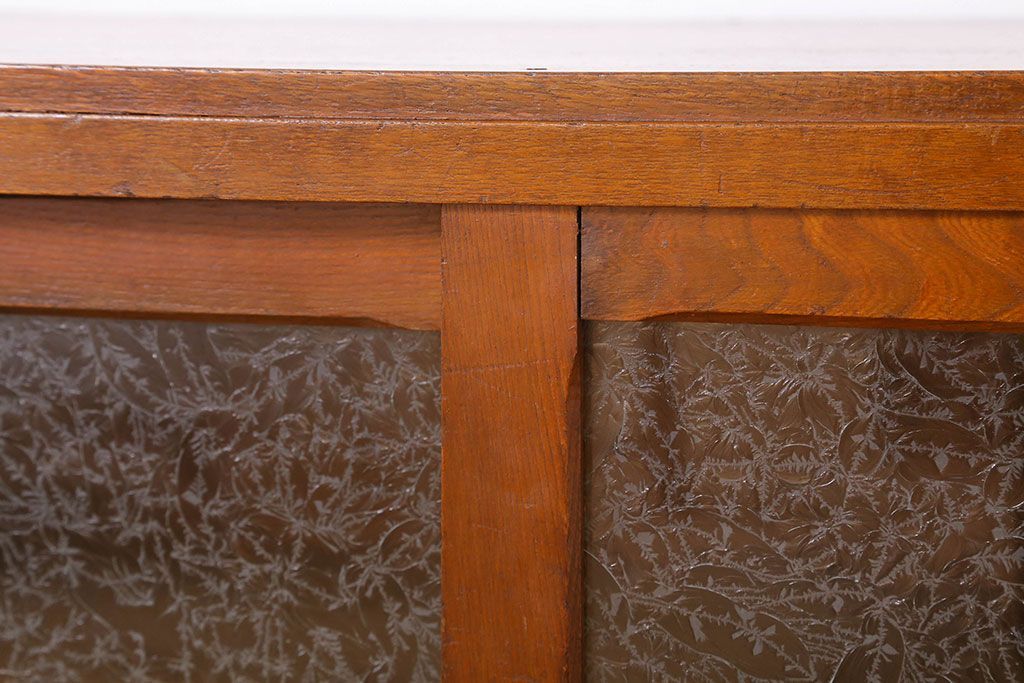 アンティーク家具　結霜ガラス入り!和製アンティーク収納棚