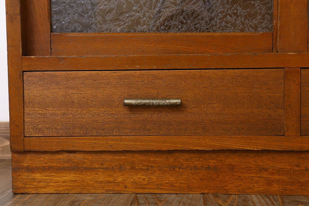 アンティーク家具　結霜ガラス入り!和製アンティーク収納棚