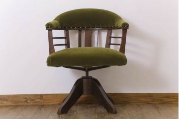 アンティーク家具　大正ロマン　ナラ材製　背もたれ付アンティーク回転椅子