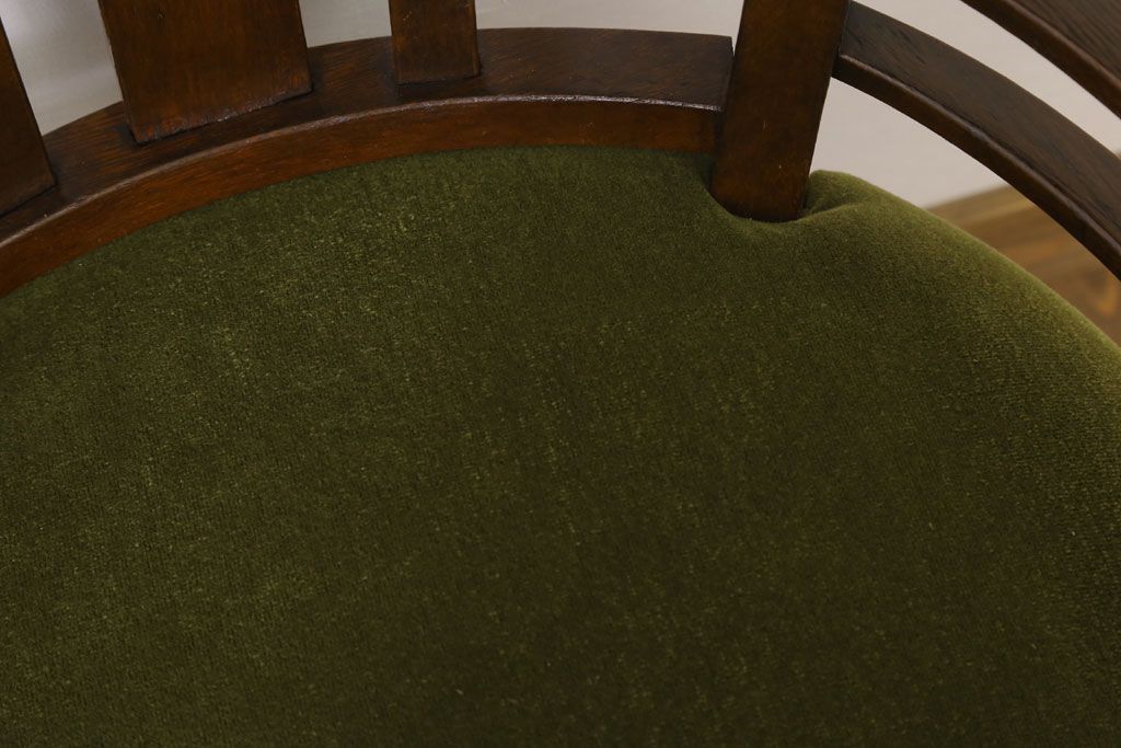 アンティーク家具　大正ロマン　ナラ材製　背もたれ付アンティーク回転椅子