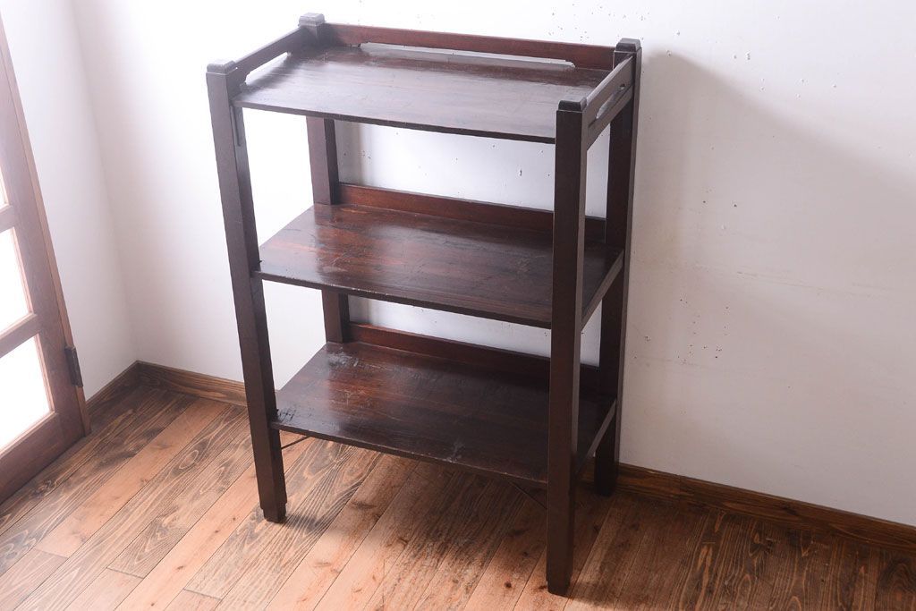 アンティーク家具　古い木の骨太なアンティーク飾り棚(ディスプレイラック)