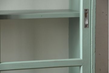アンティーク家具　くすんだグリーンペイントの重ね収納棚(食器棚)
