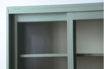 アンティーク家具　くすんだグリーンペイントの重ね収納棚(食器棚)