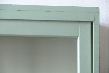 アンティーク家具　くすんだグリーンペイントの重ね収納棚(食器棚)