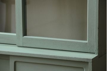 アンティーク家具　くすんだグリーンペイントの重ね収納棚(食器棚)