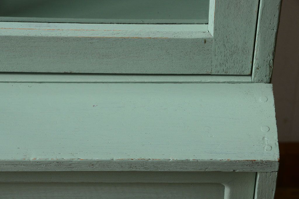 アンティーク家具　くすんだグリーンペイントの重ね収納棚(食器棚)