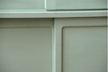 アンティーク家具　くすんだグリーンペイントの重ね収納棚(食器棚)