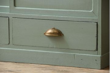 アンティーク家具　くすんだグリーンペイントの重ね収納棚(食器棚)