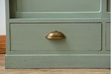 アンティーク家具　くすんだグリーンペイントの重ね収納棚(食器棚)