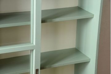 アンティーク家具　くすんだグリーンペイントの重ね収納棚(食器棚)