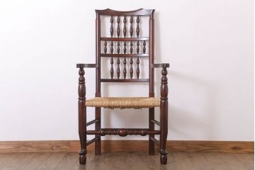 中古美品　松本民芸家具　#48型　ラッシ座面　スピンドルアームチェア(定価約14万9千円)(椅子)(1)