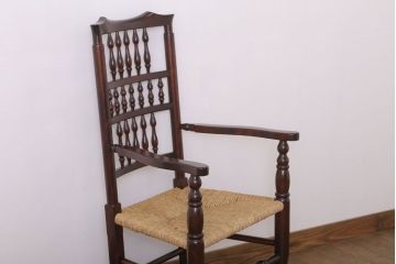 中古美品　松本民芸家具　#48型　ラッシ座面　スピンドルアームチェア(定価約14万9千円)(椅子)(1)