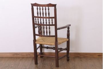 中古美品　松本民芸家具　#48型　ラッシ座面　スピンドルアームチェア(定価約14万9千円)(椅子)(1)