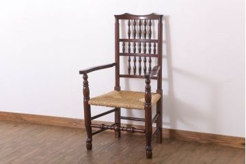 中古美品　松本民芸家具　#48型　ラッシ座面　スピンドルアームチェア(定価約14万9千円)(椅子)(2)
