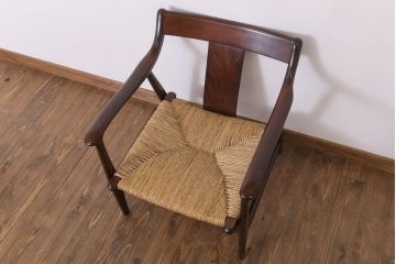 中古　松本民芸家具　77型　曲肘　ラッシ座面アームチェア(定価約18万円)(2)