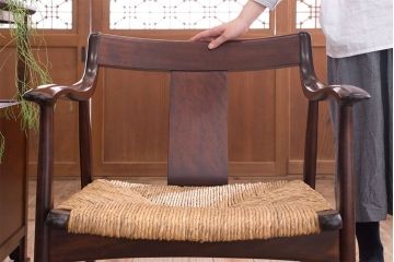 中古　松本民芸家具　77型　曲肘　ラッシ座面アームチェア(定価約18万円)(3)