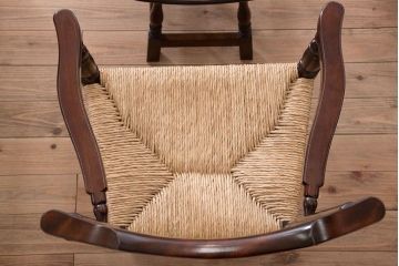 中古美品　松本民芸家具　77型　曲肘　ラッシ座面アームチェア(定価約18万円)(1)