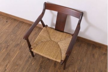 中古美品　松本民芸家具　77型　曲肘　ラッシ座面アームチェア(定価約18万円)(1)