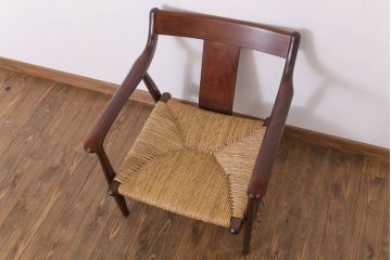 中古美品　松本民芸家具　77型　曲肘　ラッシ座面アームチェア(定価約18万円)(2)