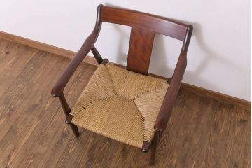 中古美品　松本民芸家具　77型　曲肘　ラッシ座面アームチェア(定価約18万円)(3)