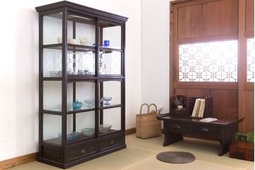 アンティーク家具　総栗材!大正ロマン　和製アンティークのガラスケース