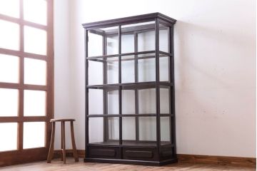アンティーク家具　総栗材!大正ロマン　和製アンティークのガラスケース