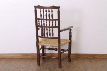 中古美品　松本民芸家具　#48型　ラッシ座面　スピンドルアームチェア(定価約14万9千円)(椅子)(3)