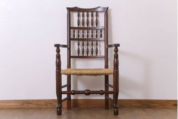 中古美品　松本民芸家具　#48型　ラッシ座面　スピンドルアームチェア(定価約14万9千円)(椅子)(3)