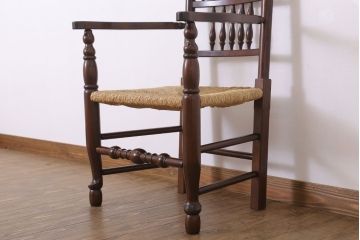 中古美品　松本民芸家具　#48型　ラッシ座面　スピンドルアームチェア(定価約14万9千円)(椅子)(3)