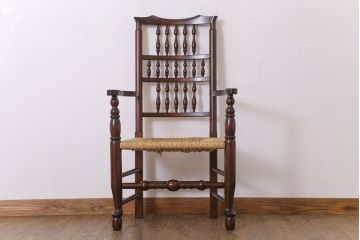 中古美品　松本民芸家具　#48型　ラッシ座面　スピンドルアームチェア(定価約14万9千円)(椅子)