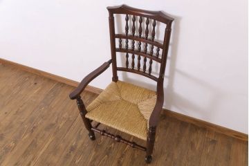 中古美品　松本民芸家具　#48型　ラッシ座面　スピンドルアームチェア(定価約14万9千円)(椅子)