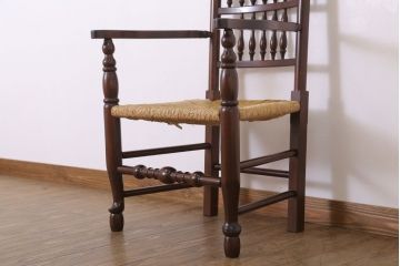 中古美品　松本民芸家具　#48型　ラッシ座面　スピンドルアームチェア(定価約14万9千円)(椅子)