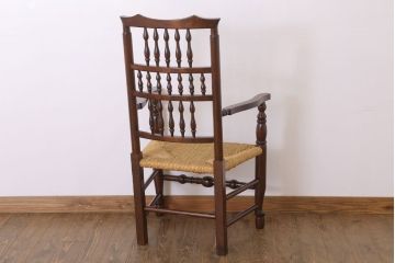 中古美品　松本民芸家具　#48型　ラッシ座面　スピンドルアームチェア(定価約14万9千円)(椅子)
