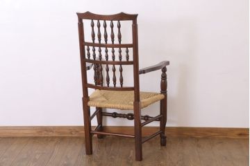 中古　松本民芸家具　美品　#48型　ラッシ座面　スピンドルアームチェア(定価約14万9千円)(椅子)(1)